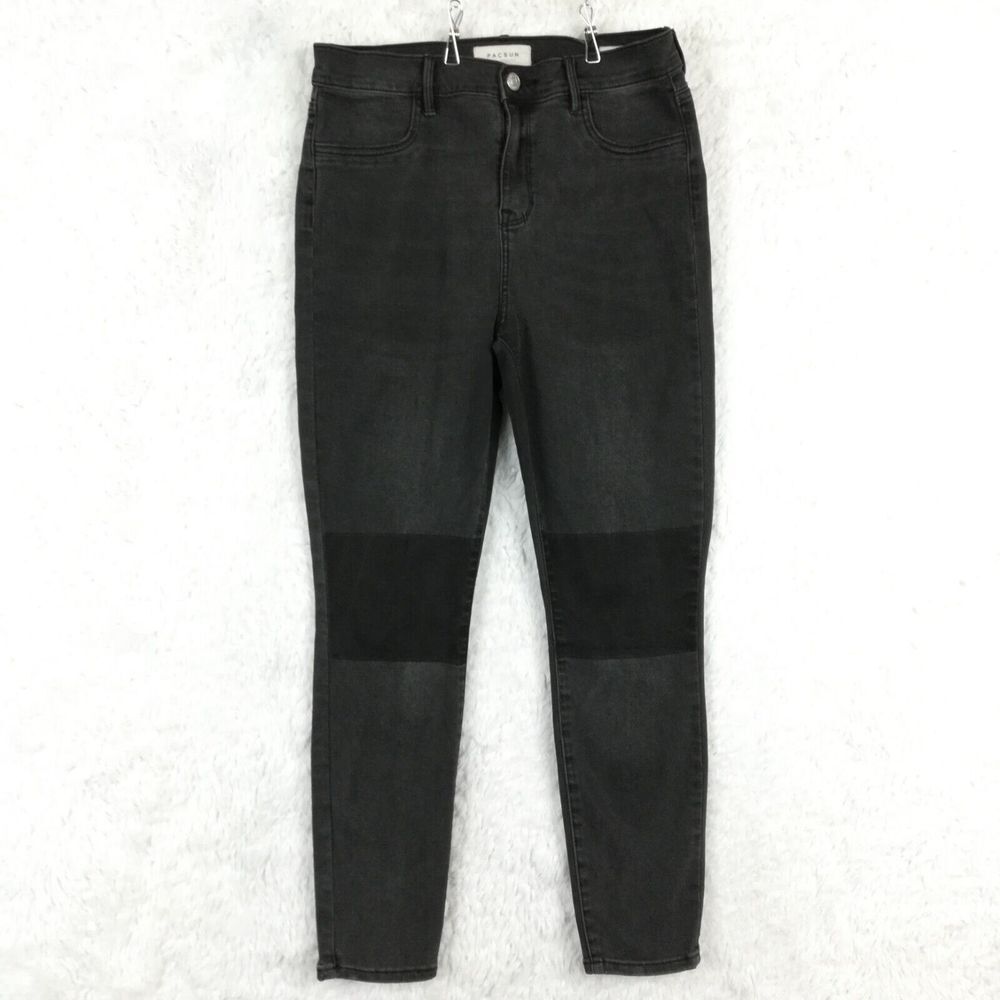Pacsun Womens Jeans High Rise Ankle Jegging Denim Black Wash Colorblock Knee 29